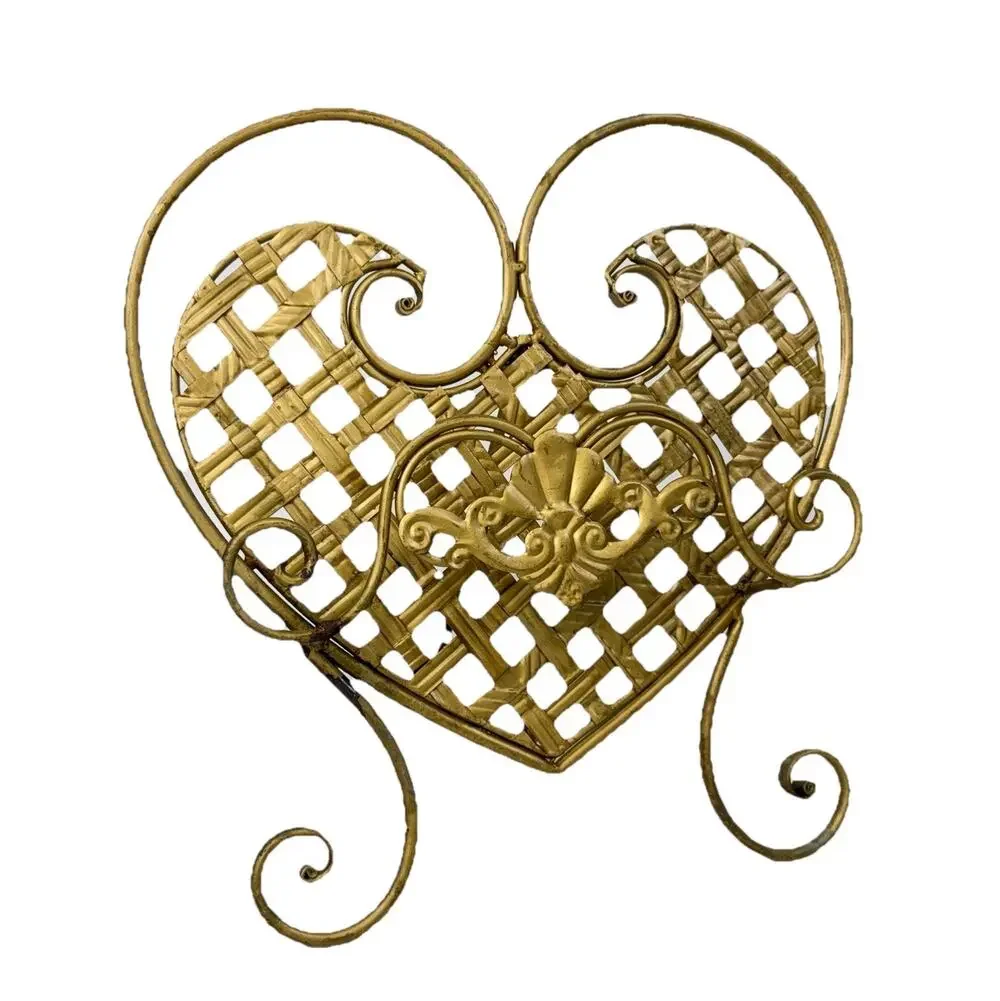 Vintage Ornate Heart Shape Metal Book Stand Art Display Easel Gold Tone 13”